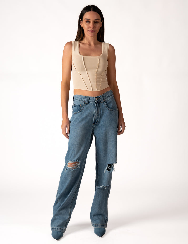 Slouchy & Loose - Blue Realm Trash - Damaged mid blue loose jeans - ZGY