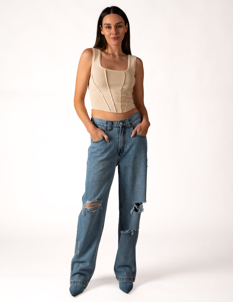 Slouchy & Loose - Blue Realm Trash - Damaged mid blue loose jeans - ZGY