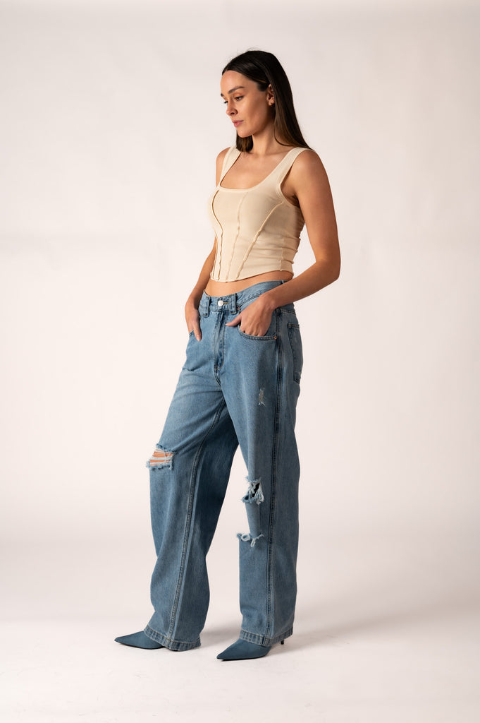 Slouchy & Loose - Blue Realm Trash - Damaged mid blue loose jeans - ZGY