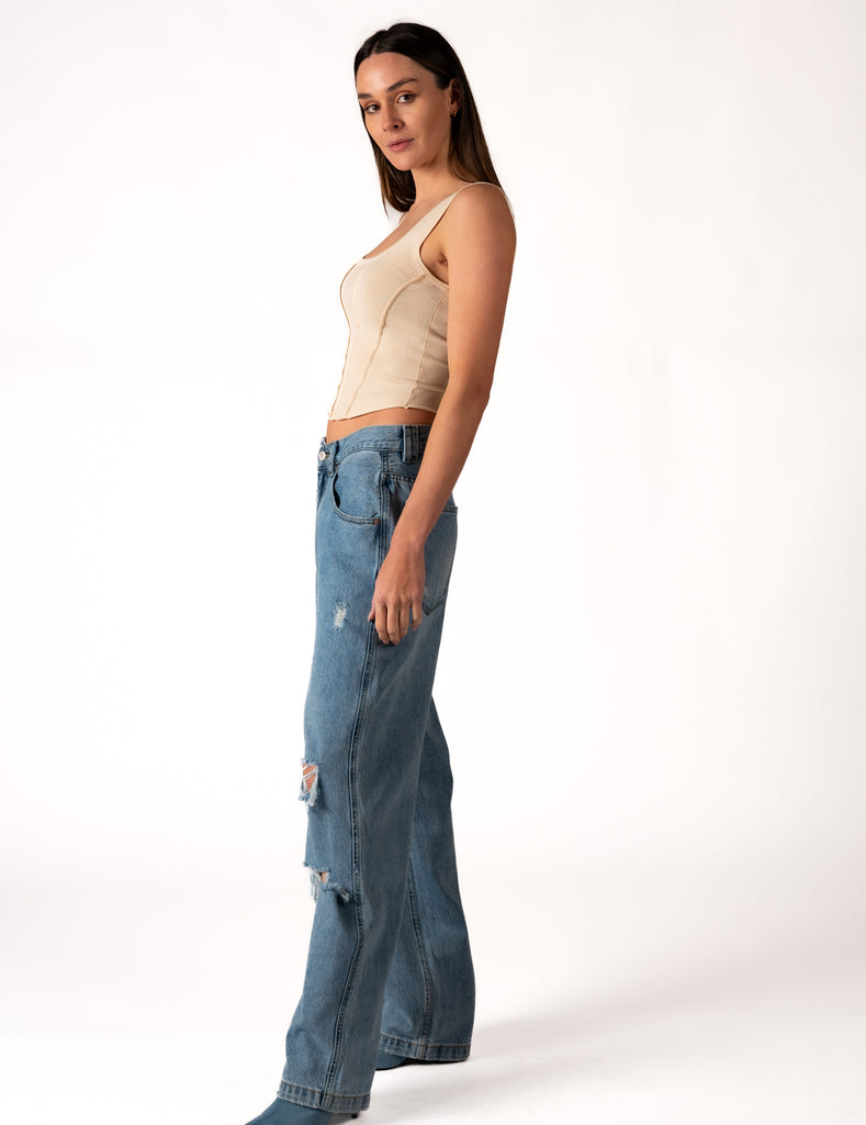 Slouchy & Loose - Blue Realm Trash - Damaged mid blue loose jeans - ZGY