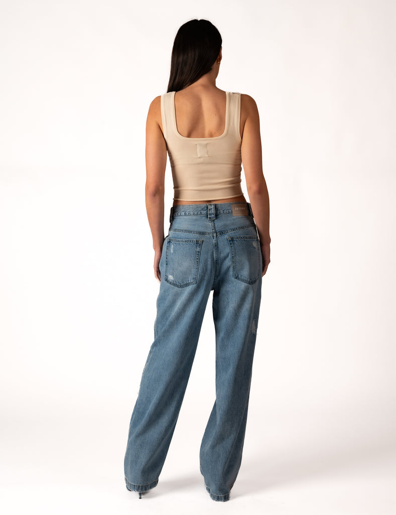 Slouchy & Loose - Blue Realm Trash - Damaged mid blue loose jeans - ZGY