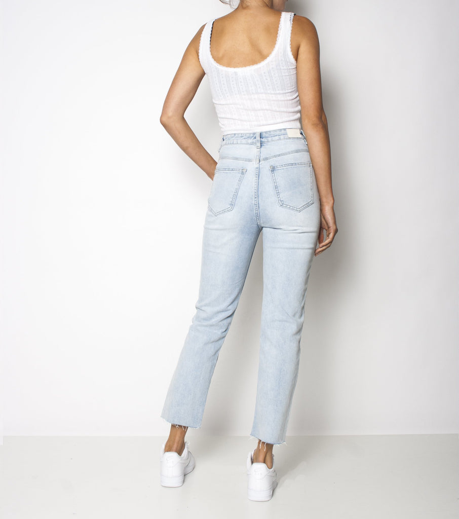 Hi Mum Kick Jean Stretch - Clear Waters - Ziggy Denim light denim straight leg jean with raw hem ziggy denim